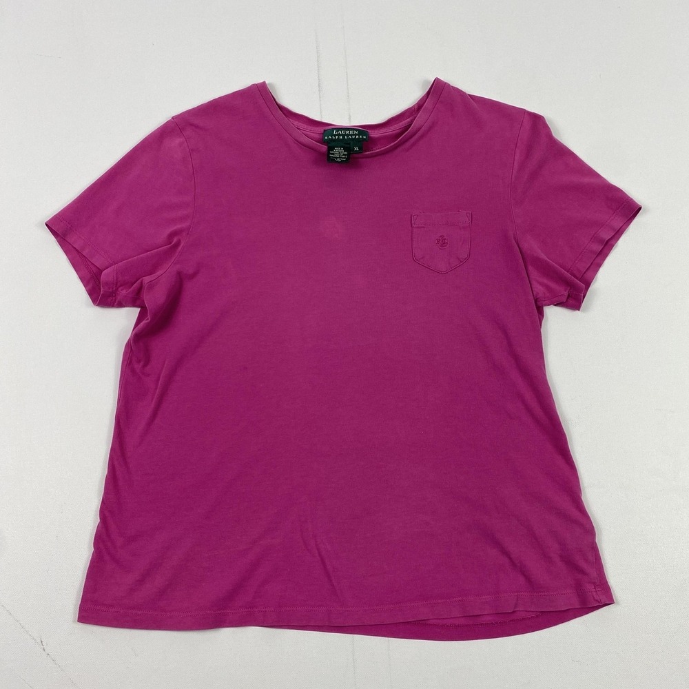 Lauren Ralph Lauren Shirt Womens‎ XL Magenta Pink Pocket Tee Casual 100% Cotton